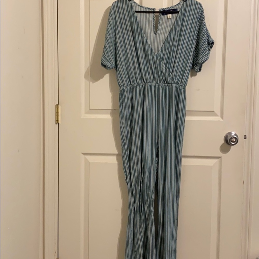 Green and white stripe jumpsuit